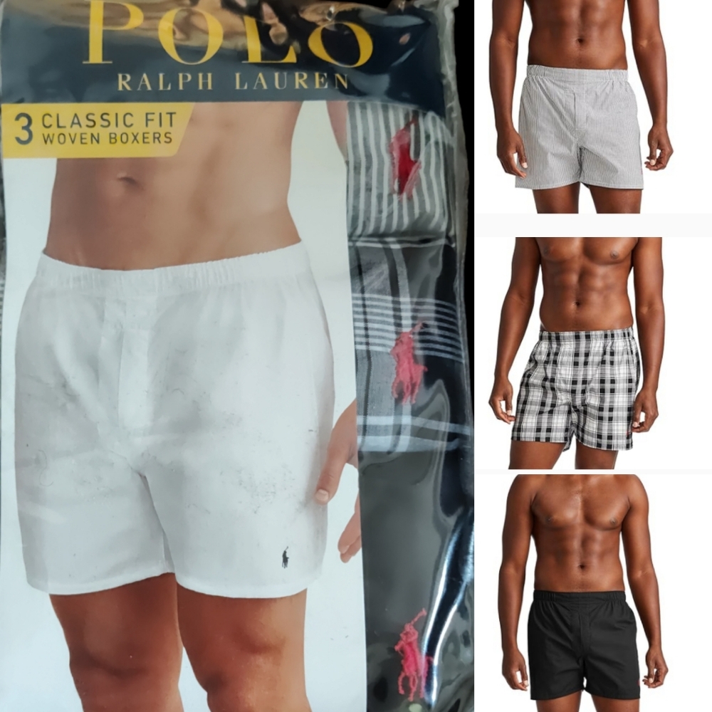Polo Ralph Lauren 3pk 100%cotton Woven Boxers. Med or Sm  Assorted.  Gray, Black
